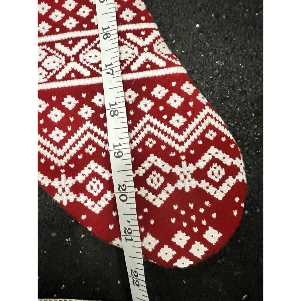 Crate and Barrel Red White Christmas Stocking fair isle long 21